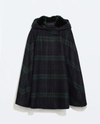 Zara: HOODED CHECKED WOOL CAPE $169.00